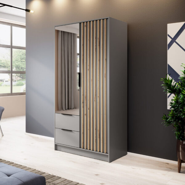 NELLY 2D-L garderobe med speil (grå)