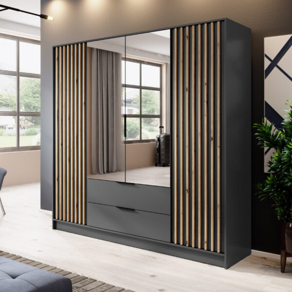 NELLY 4D-L garderobeskap med speil (Graphite)