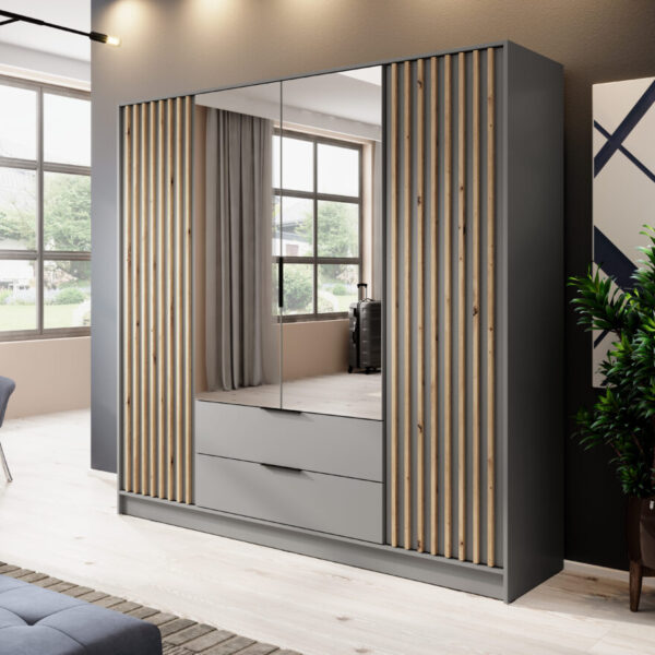 NELLY 4D-L garderobe med speil (grå)